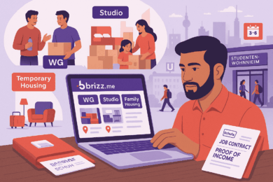 Person searching for housing rental options online in Germany